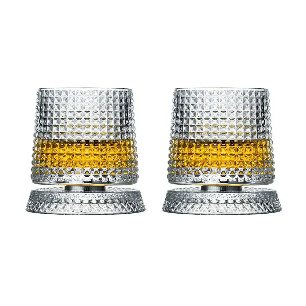 2PCS Whiskey Glasses Rotating Whisky Glass With Glass Base 360 Rotate Degrees Crystal Rum Glass For Cocktail Party Drinking Gift
