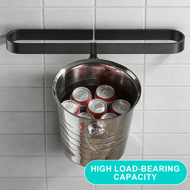 Self-adhesive Black Bath Towel Holder Bathroom Towel Rack No Punch Towel Rail Rack Towel Holder Bath Storage Shelf ML65B