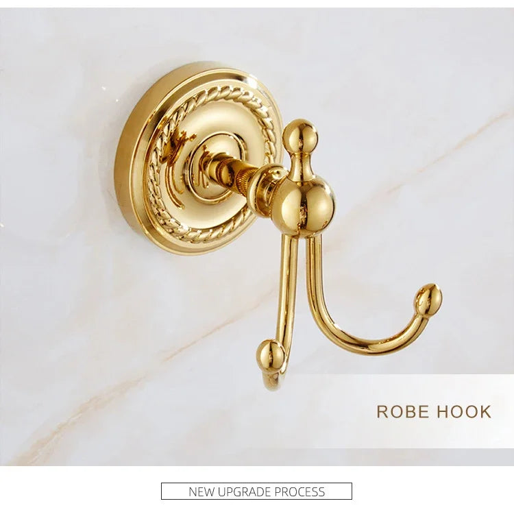 Luxury Gold Brass Bathroom Accessories Set,Robe hook,Paper Holder,Towel Bar,Towel Ring,bathroom sets, Gold Towel Rack,Soap Dish