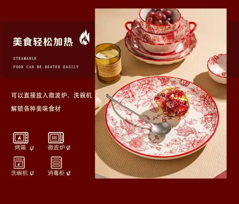 Modern Red Dinner Set Plates Luxury Designer Italian Round Plates Dinner Sets Ceramic Elegant Aparelho De Jantar Kitchen Dishes