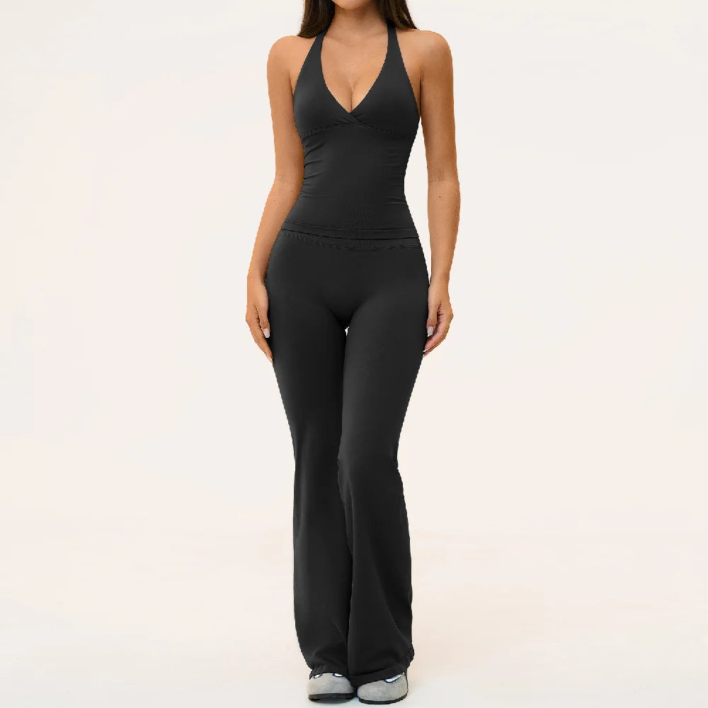 Seamless Yoga Suit 2PCS Women Tracksuit Sports Outfits Gym Workout Clothes Breathable Sports Bra Flared Pants Suit Yoga Clothing