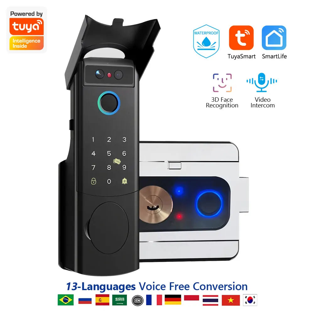 Tuya Smart WiFi Waterproof 3D Face Door Lock Double Fingerprint Unlock for Home Security Apartment Villa/Hotel Office PST-V8-2F