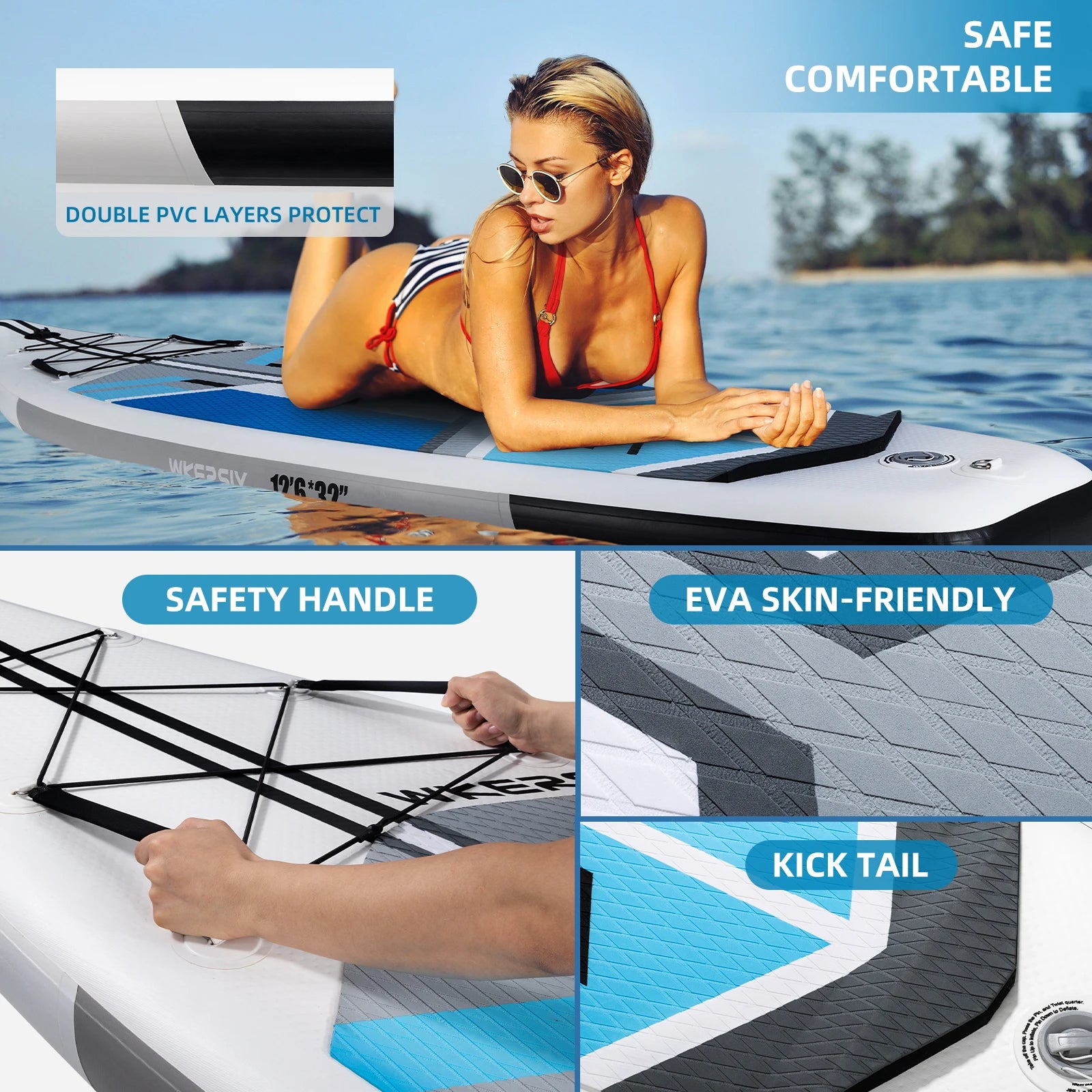 Inflatable Paddleboard Surfing Board 380cm Touring SUP 12'6 Paddle Board Cruising ISUP With Stand Up Paddle Board Accessories