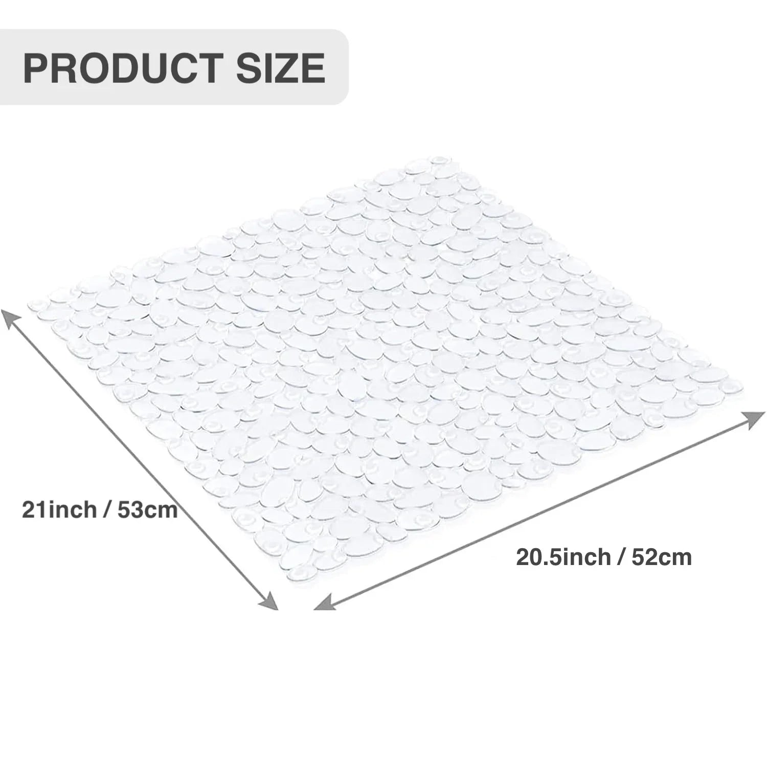 Premium Transparent Non-Slip Shower Mat 20.5x21 PVC Bathtub Mat with Strong Suction Cups Pebble Texture Quick Drain Holes