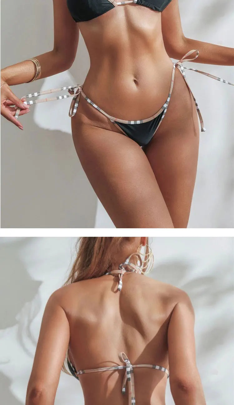 Check Bikini Sets Luxury Designer Brand Classic Print Swimsuit Two-piece Fashion Sexy Beach Swimwear 2024 Summer Women Clothing