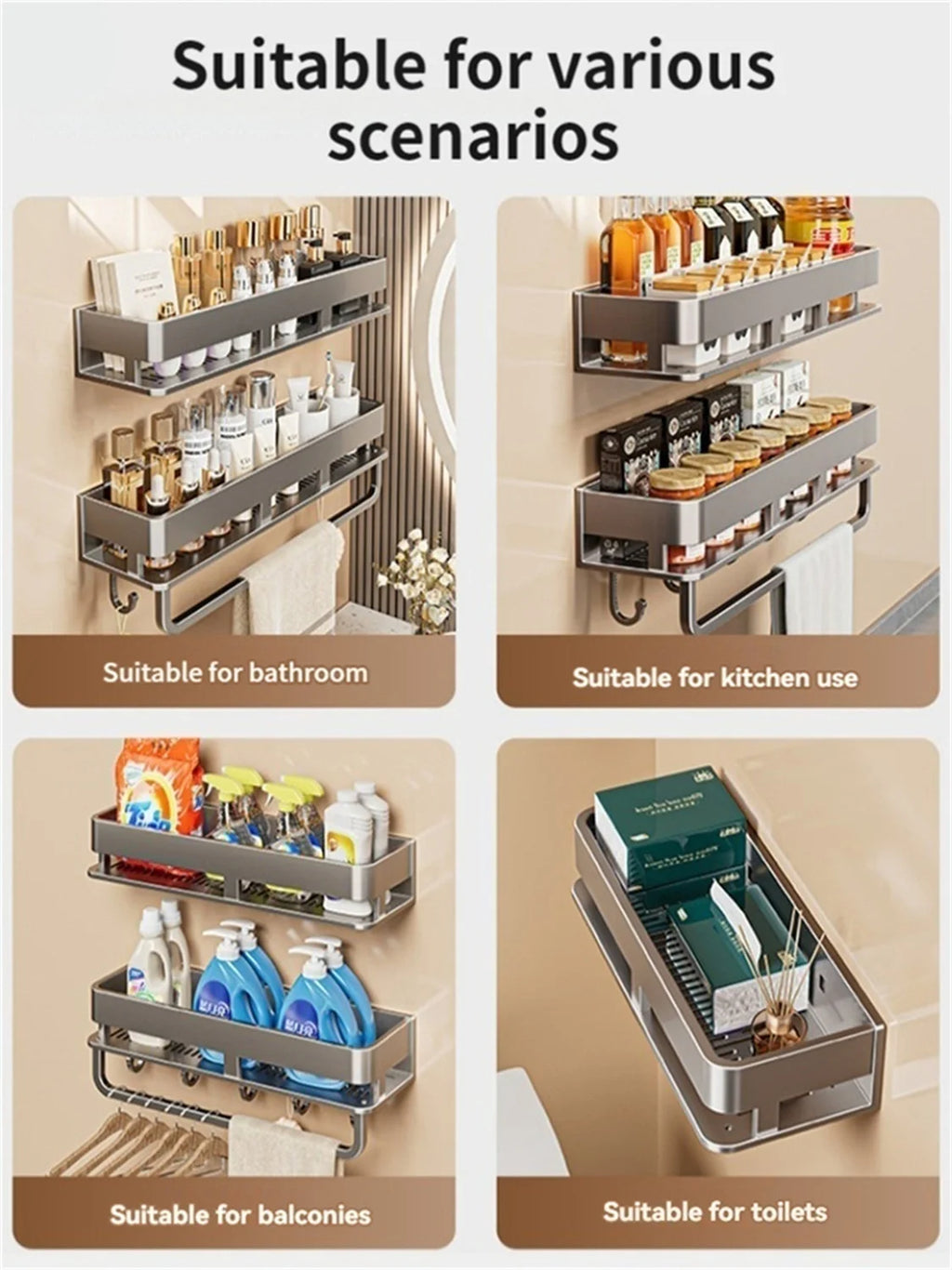 Wall-Mounted Bathroom Storage Shelf with No Drilling Required for Bathroom Sink Vanity and Toilet Wall Storage Racks