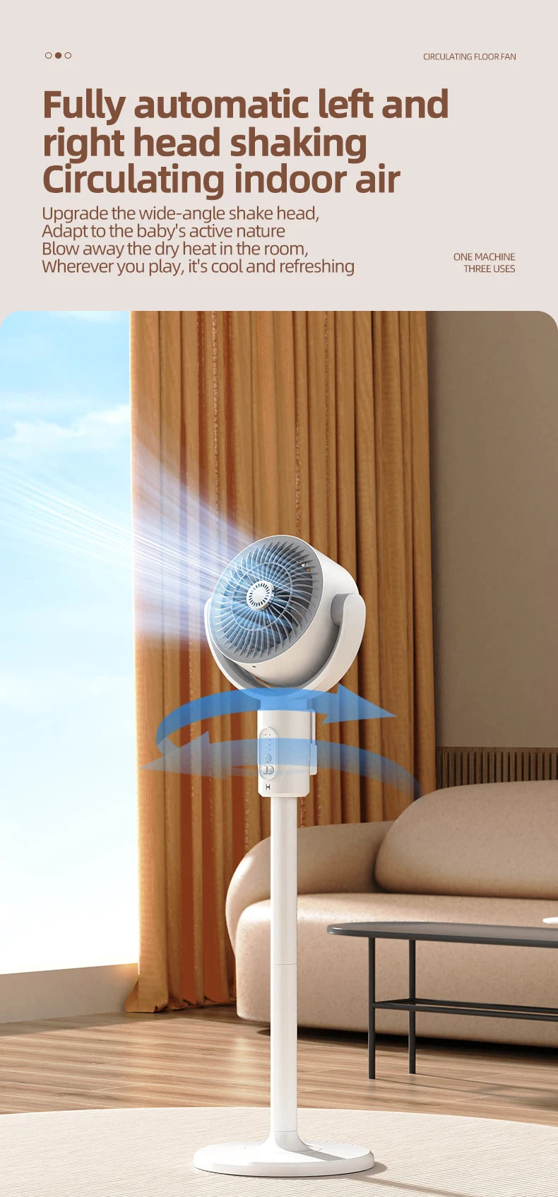 Air Circulation Fan Rechargeable Oscillating Fan Five Gear Adjustment Stand Fan Adjustable Height Household Air Circulation Fan