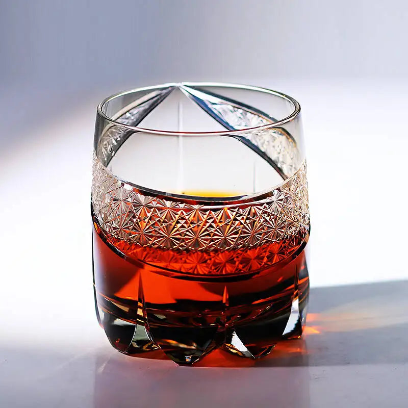 Edo Kiriko Fashioned Whiskey Glasses 360ml Amber Grey with Gift Box New Design New Arrival
