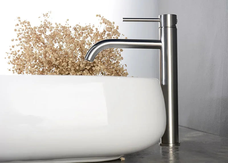 Brushed Gold Bathroom Basin Faucet Cold And Hot Mixer Water Tap Deck Mounted Single Hole & Handle Tall Style Brushed Rose Gold