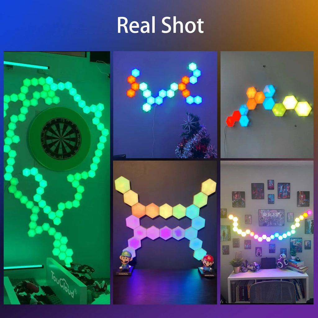 Smart LED Hexagonal Wall Lamp Quantum Panel Music Sync APP Control for Game Room Bedroom Living Room Decor Birthday Christm Gift