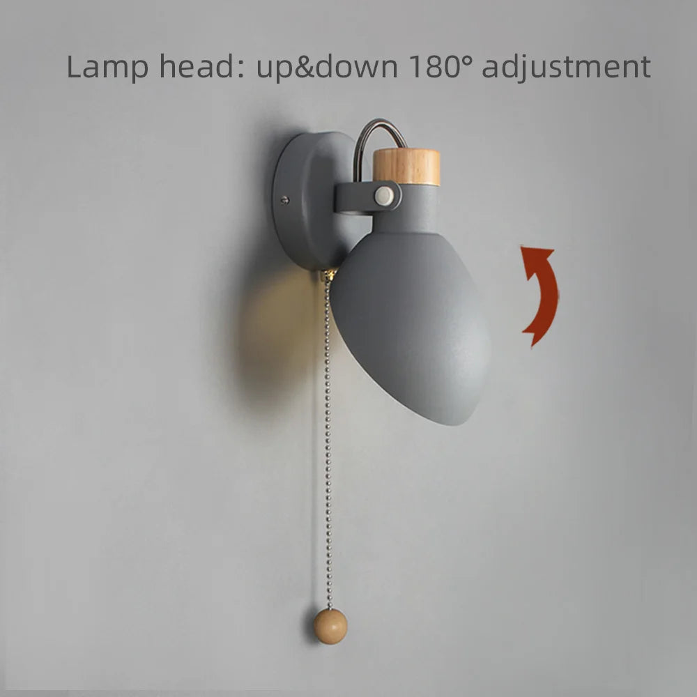 LED Wall Light Replaceable E14 Bulb With Pull Chain Switch Matte Metal Directional Wall Lamp For Bedside Living Room Hotel