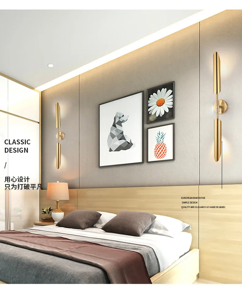 Simple Golden Inclined Tube Porch Living Room Dining  Bedroom Decor Wall Lamp Modern Light Luxury Creative Light Fixtures