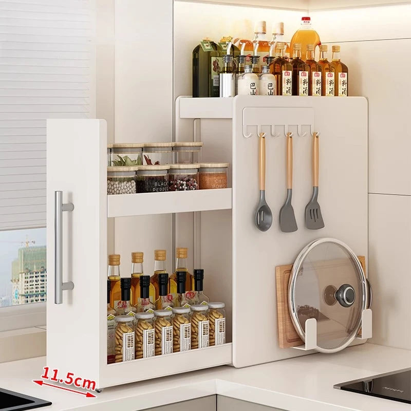 Narrow Kitchen Countertop Pull-Out Spice Rack Organizer Space Saving Shelf with 16 Magnetic Accessories Included