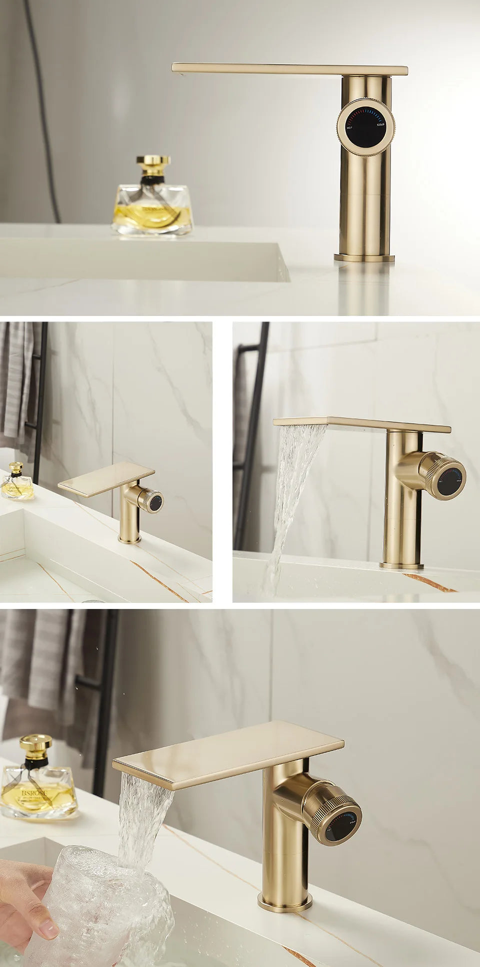 Bathroom Waterfall Basin Sink Faucet Black Faucets Brass Bath Faucet Hot&Cold Water Mixer Vanity Tap Deck Mounted Washbasin Tap