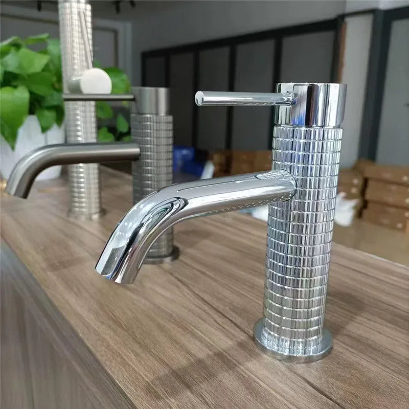 Brushed Rose Gold Bathroom Faucet Brushed Gold Basin Faucet Art Carved Sink Tap Hot & Cold Grey Lavatory Faucet Crane Water Tap