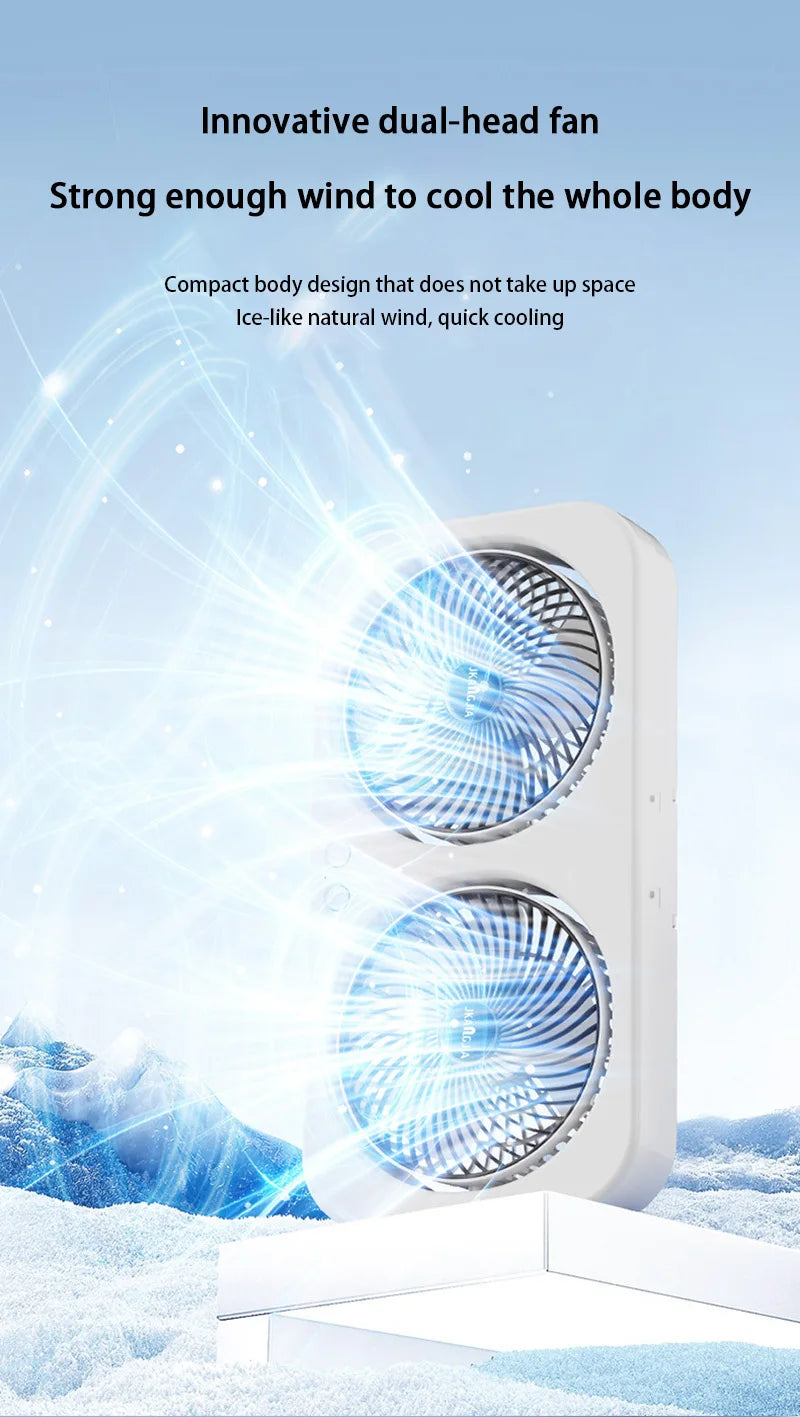 Double Head Fan Air Circulation Fan Dormitory Home Silent Charging Desktop Wall Mounted Super Strong Small Electric Fan