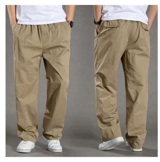 Cargo Pant Men Long Pants High Elastic Waist Simple Splice Straight Trousers Casual Loose Regular Solid Autumn Winter 2024