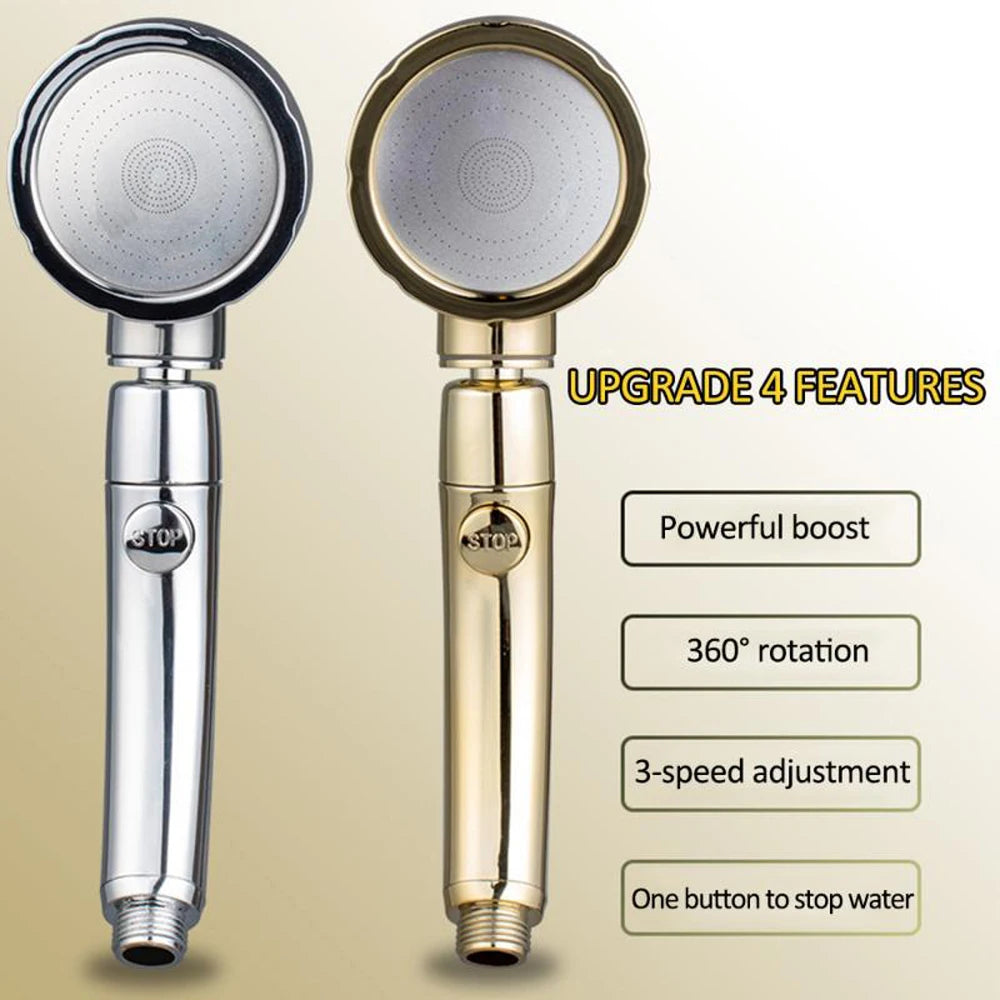 High Pressure Shower Head Set With Hose and Holder Silver 3 Modes Large Flow Rainfall Handheld Shower Faucet Bathroom Accessoies