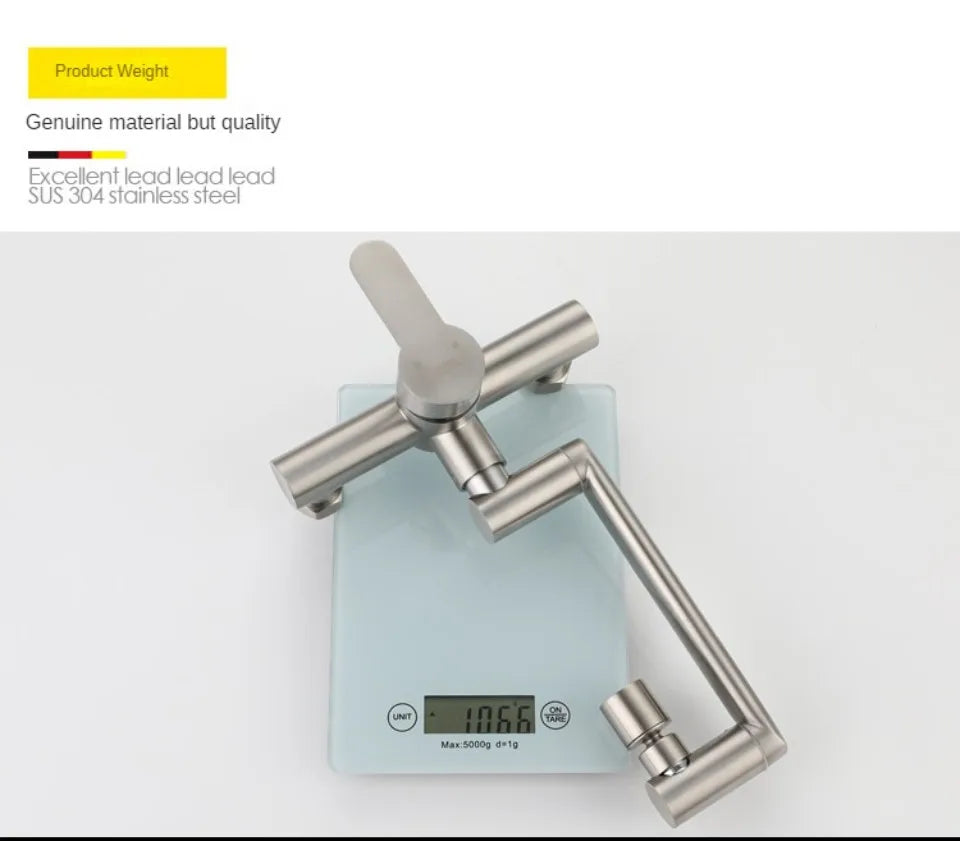 Stainless Steel Foldable Basin Faucet Wall Mounted Bathroom Kitchen Sink Washbasins Cold Hot Water Mixer Tap 360 Degree Swivel