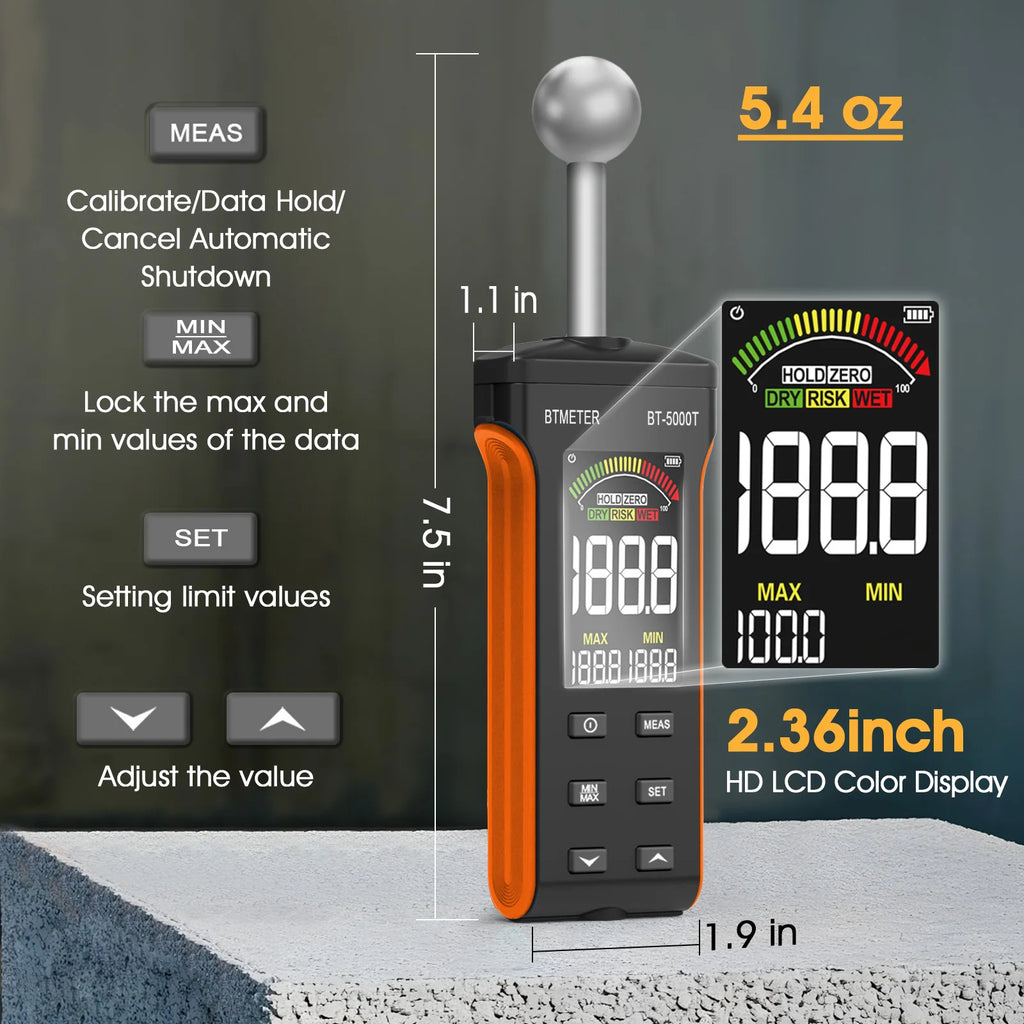 Wood Moisture Meter - Pinless Moisture Detector Measur Depth 20-40mm Non-Destructive Moisture Tester with Masonry