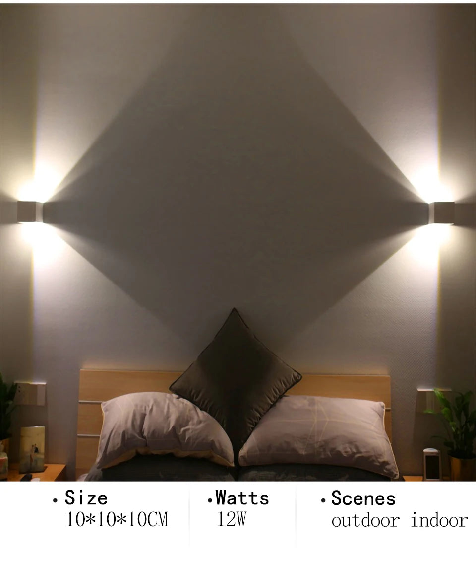 6W/12W LED Wall Light Outdoor Waterproof IP65 Porch Garden Wall Lamp & Indoor Bedroom Bedside Decoration Lighting Lamp Aluminum
