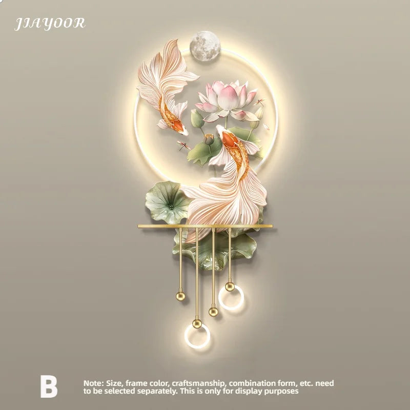 Modern Light Luxury Entrance LED Decorative Painting Koi Carp Home Decoration Living Room Bedroom Sofa Wall Corridor Mural Light