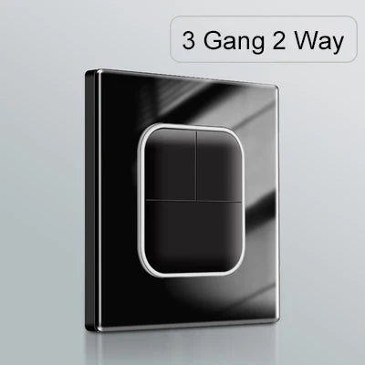 Wallpad 1 2 3 4 Gang Wall Light Switch 1 2 Way Black Glass Impulse Momentary Switch LED Indicator