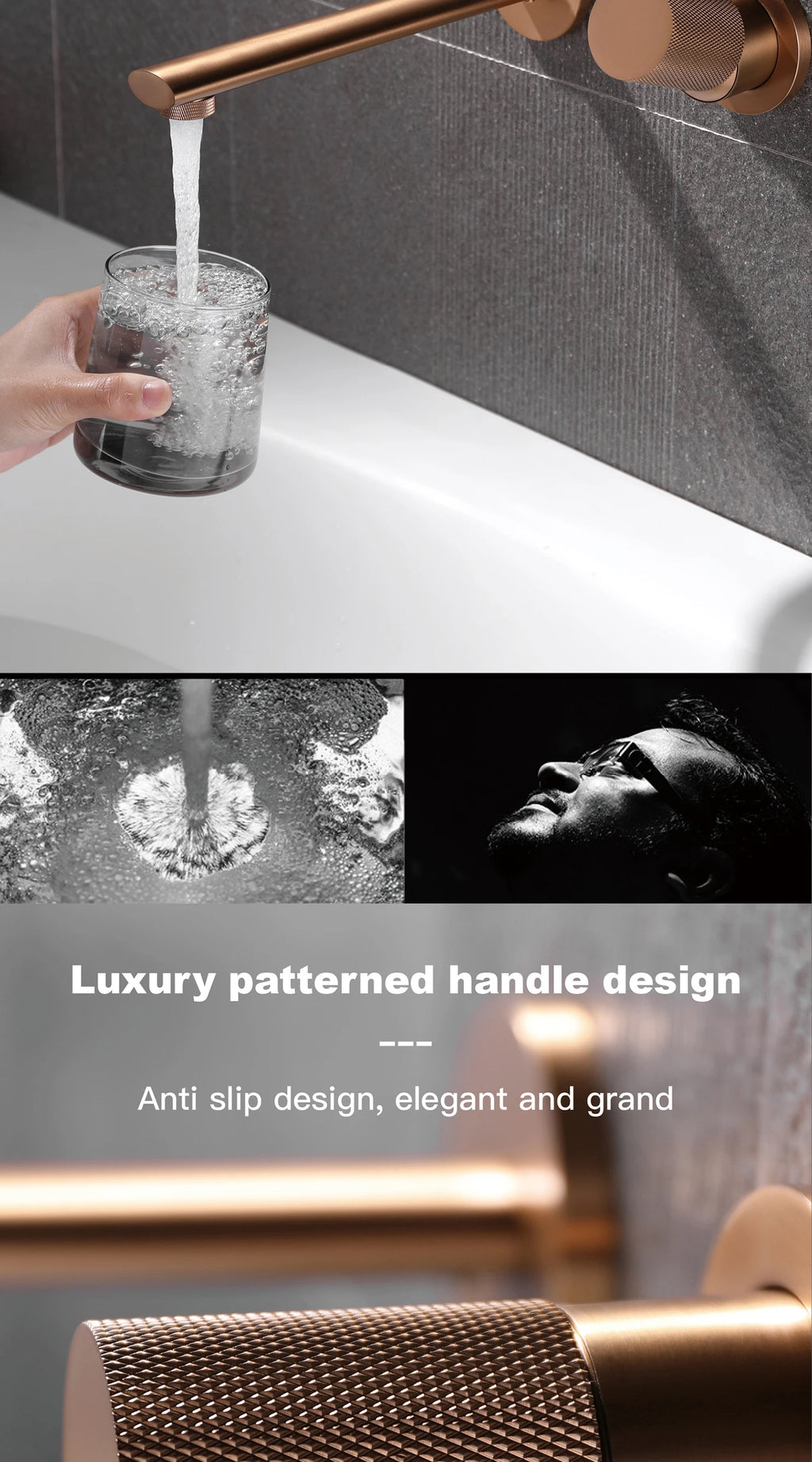 Luxury Brass Black Wall Mounted Bathroom Faucet with Single Handle and 2-Hole Modern Design for Hot and Cold Water Basin Faucet