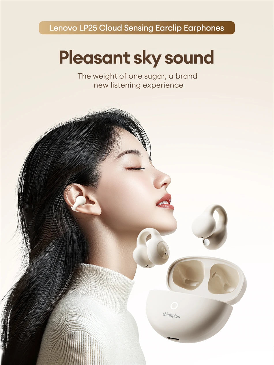 Lenovo LP25 PRO Bluetooth 5.4 Headphones Ear Clip Sport Wireless Headset Long Battery Life Noise Reduction Earphones HD Mic Call