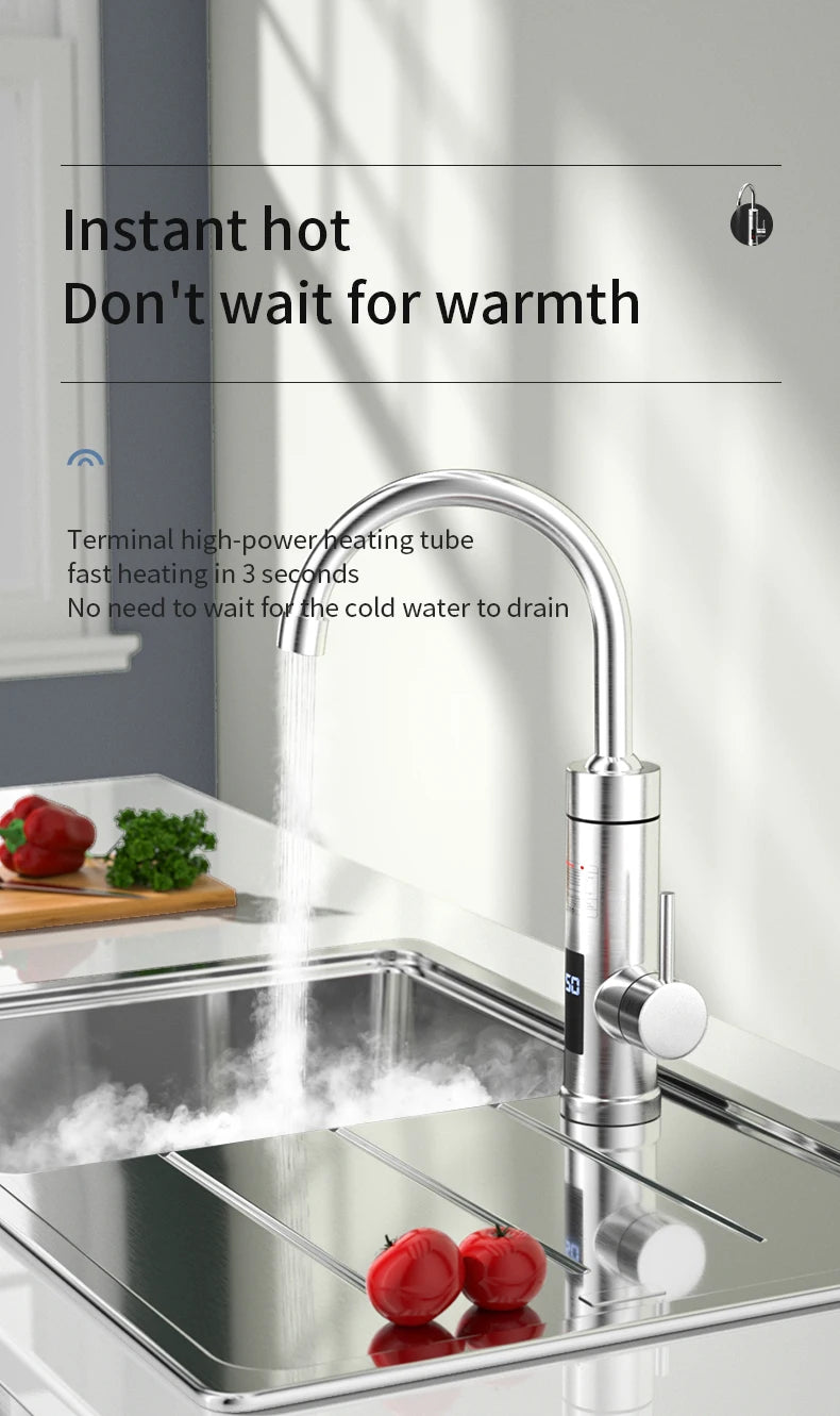 Electric Water Heater Faucet Instant Hot Water Faucet Heating Stainless Steel Kitchen Faucets Hot Cold Two Function Water Taps