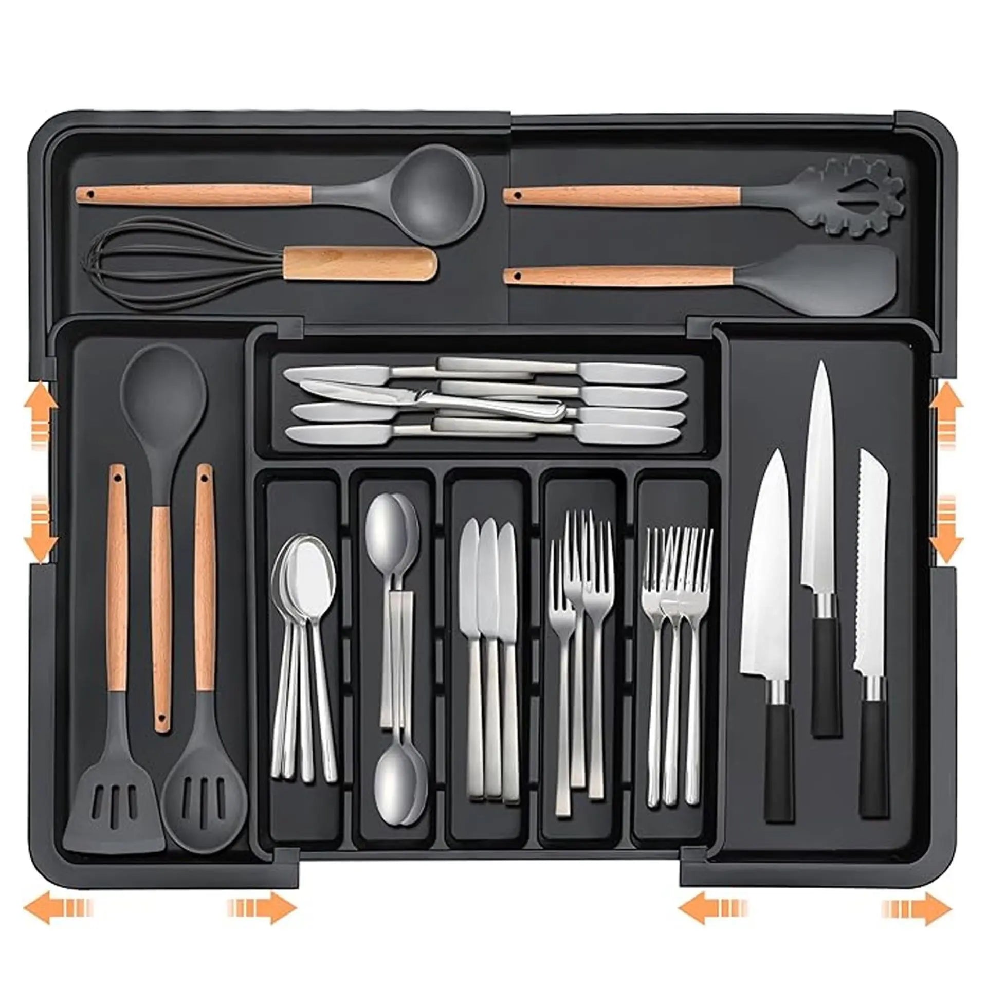 Adjustable Expandable Cutlery Drawer Organizer, Kitchen Utensil Storage Tray