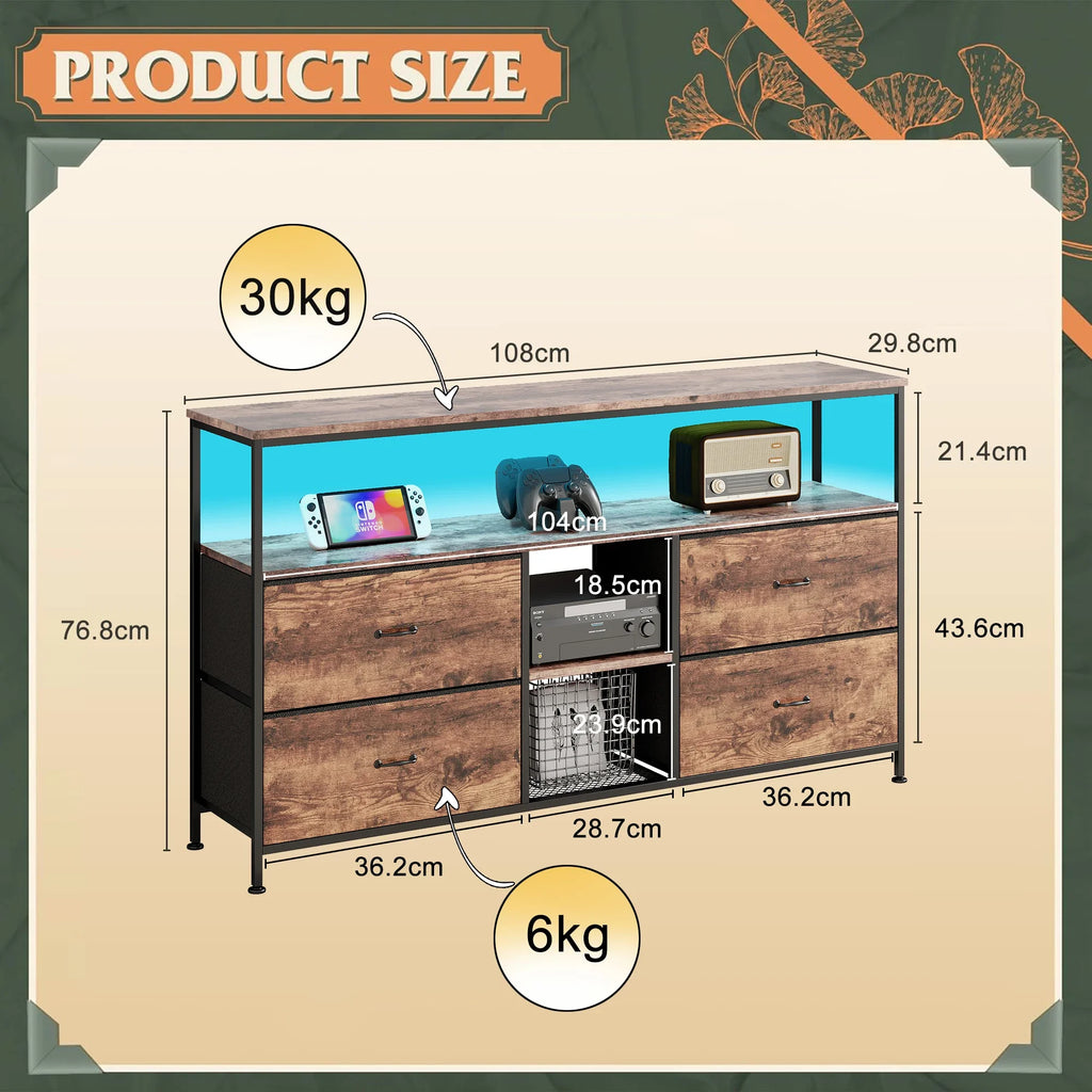 Rosahqnda TV stand with 4 drawers, TV cabinet, , adjustable shelves, TV table, TV cabinet living room furniture