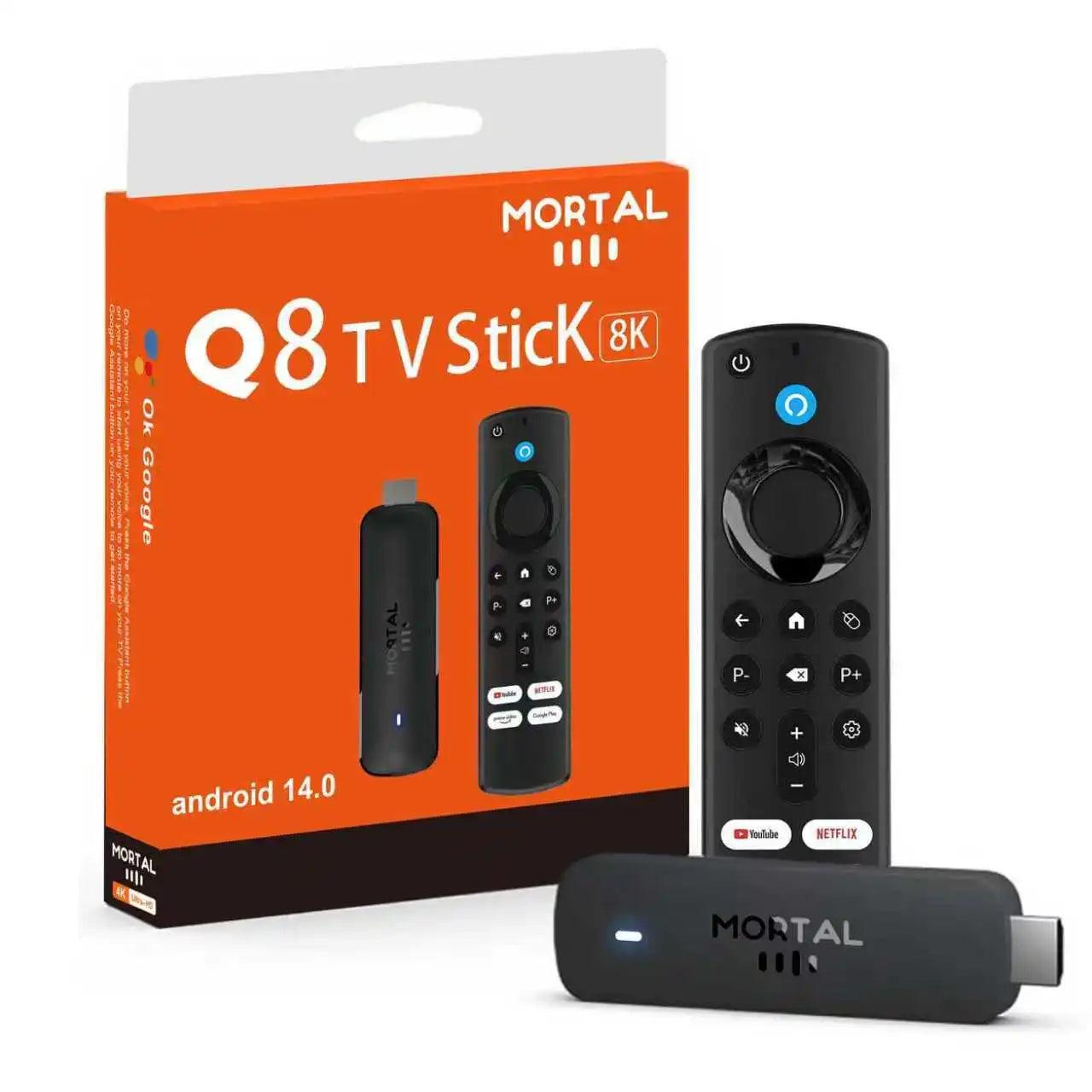 Mortal Android14 TV Stick WIFI6 Voice Control TV Stick Q8 8K Video Allwinner H313 Netflix YouTube TV Box Free Live TV Streaming