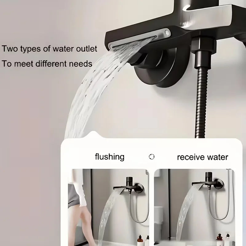 Modern Bathroom Faucet - Wall-Mounted Bathtub/Shower Mixer Tap with Hot & Cold Control, Concealed Valve, Matte Black Finish for