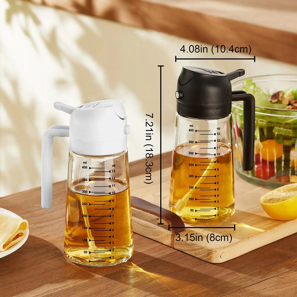 16 oz / 470 ml Glass Olive Oil Sprayer for Cooking – 2-in-1 Olive Oil Dispenser Bottle for Kitchen Gadgets,Salad, BBQ – Black
