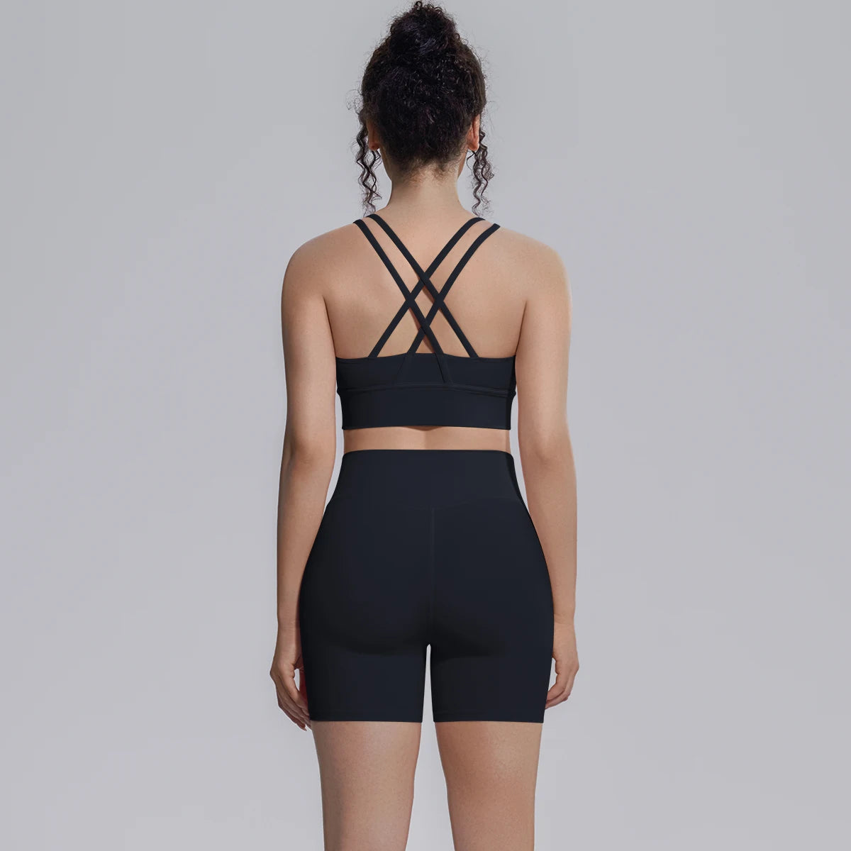 2PCS/set Yoga Set Summer Breathable Running Cycling Backless Sports Bra High Waist Peach Buttocks Fitness Shorts Gym Yoga Set