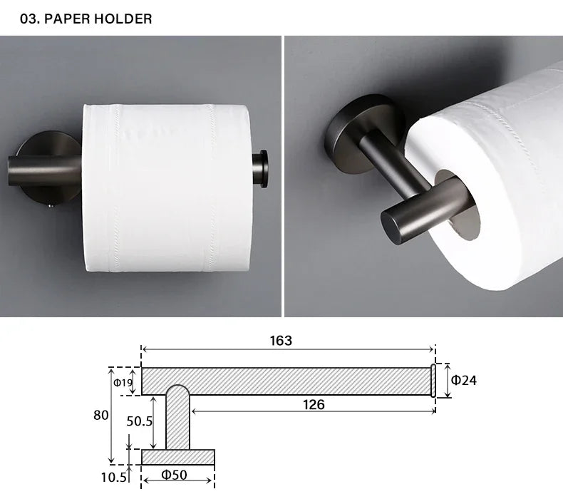 Bagnolux Stainless Steel Gun Gray Black Polished Chrome Brushed Gold Hanger Hook Towel Bar Paper Holder STURDY HANDS