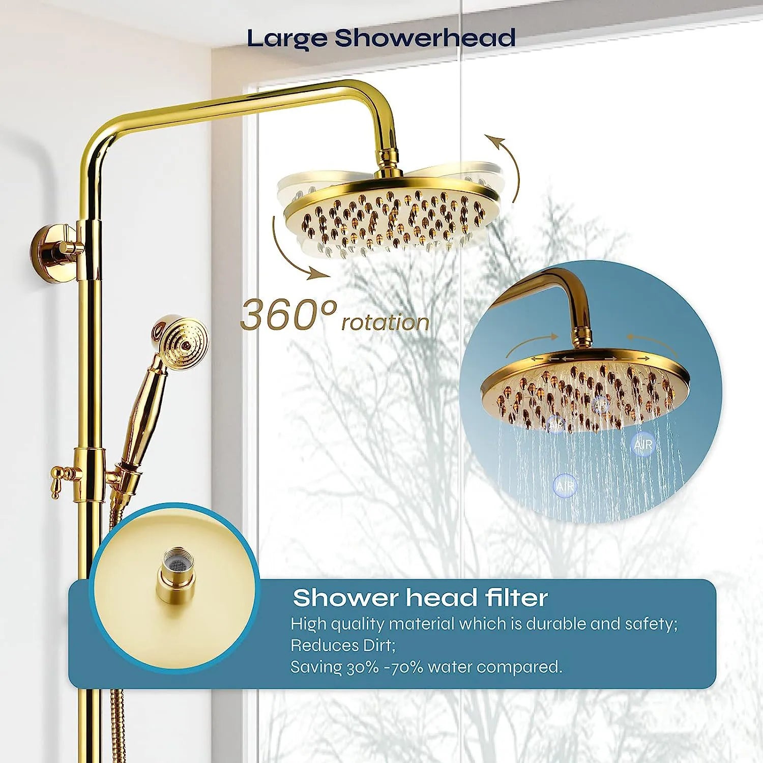 ZAPPO Antique Shower Set Wall Bathroom Bath Shower Faucet Rainfall Brass Shower System with Swivel Spout Mixer Tap Sliding Bar