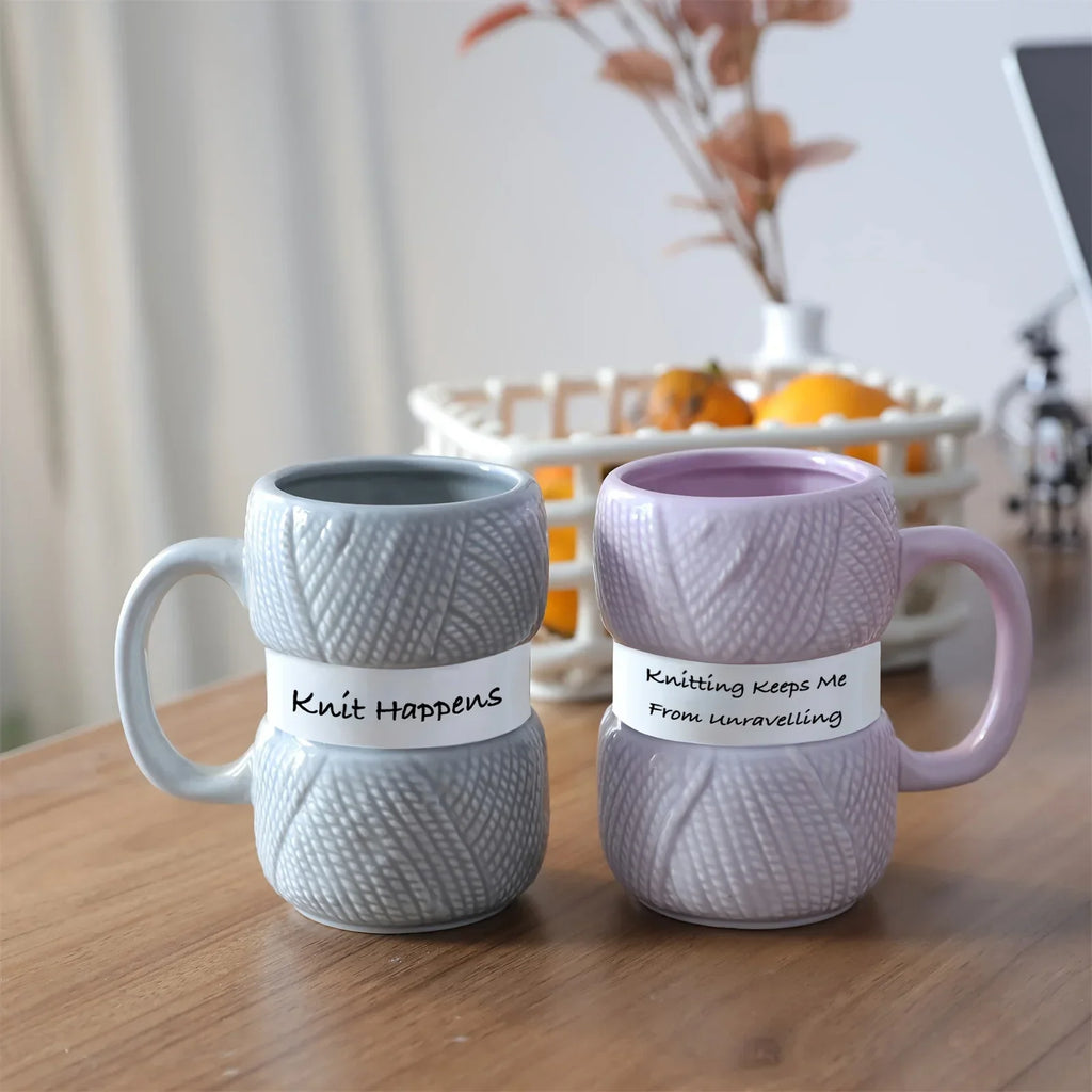 Unique Knitted Style Ceramic Coffee Cup, Embossed Creative Breakfast Cup and Milk Cup, Anti Scald Fun Family Holiday Gift