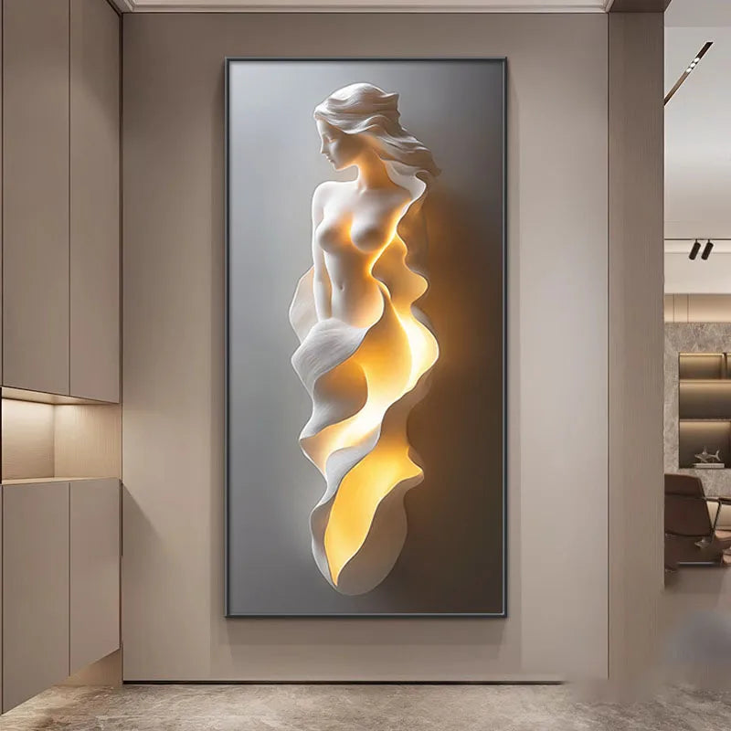 Modern Light Luxury Entrance Door Decoration Painting, Simple Abstract Corridor Hanging Painting Wall Lamp Painting Led Lights