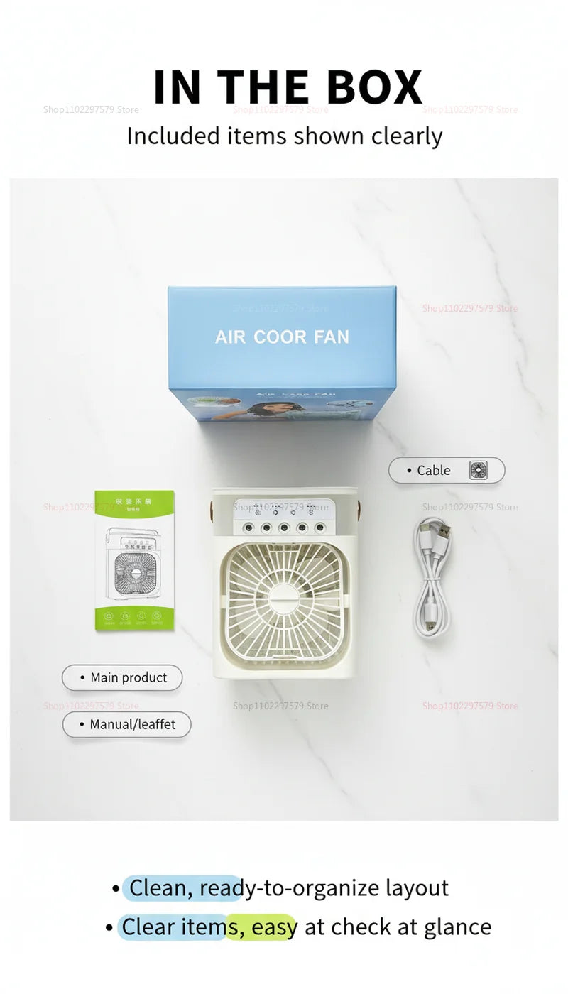 3 In 1 Fan AIr Conditioner Household Mini Air Cooler LED Night Light Portable Humidifier Air Adjustment Fan Office Home Fan