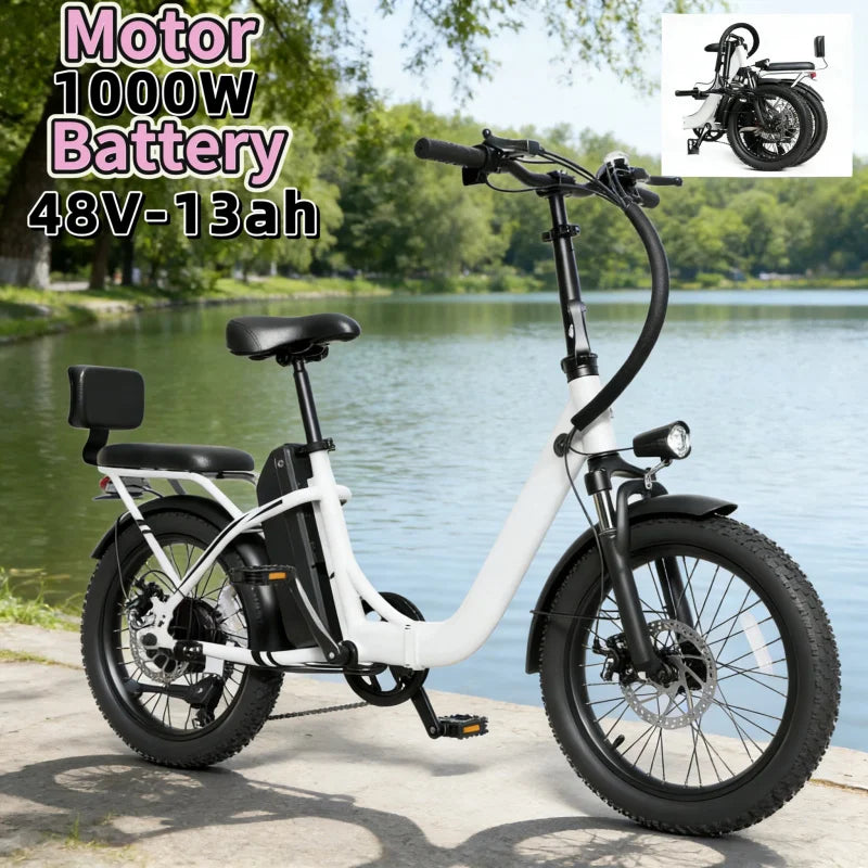 20-inch foldable parent-child riding E-BIKE. 48V13AH removable battery electric scooter, 1000W brushless motor electric bicycle