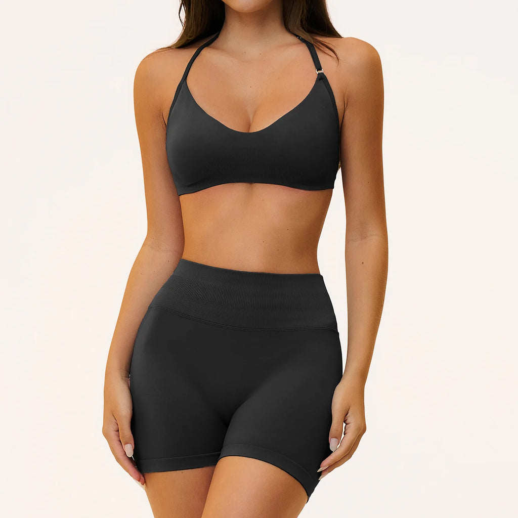 Seamless Yoga Suit 2PCS Women Tracksuit Sports Outfits Gym Workout Clothes Breathable Sports Bra Flared Pants Suit Yoga Clothing
