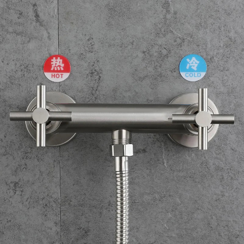 Wall-Mounted Shower Faucet Stainless Steel Bathtub Faucet Cross Handles Dual Control Hot And Cold Water Valve Nozzle Tap G1/2in