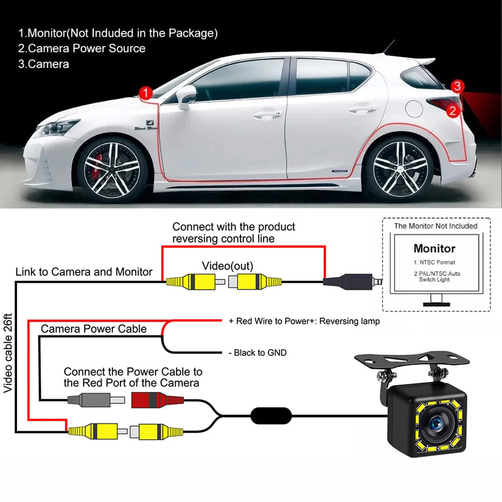 Car Rear / Front Camera Night Vision Waterproof Parking Camera Wide Angle for Car Radio Head Unit 12LED/4LED/Fisheye Camera