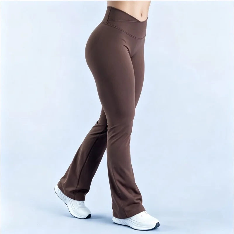 Women V Cross Waist Flare Leggings Seamless Butt Lifting Bell Bottom Yoga Pants Gym Push Up Workout Fitness Flared Leggings