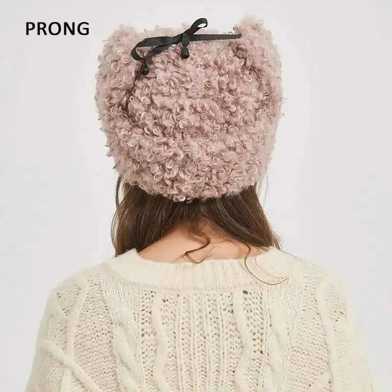 Winter Warm Bomber Hat Women Lamb Wool Faux Fur Hats Outdoor Thicken Earflap Caps Autumn Winter Ear Protect Ski Hat