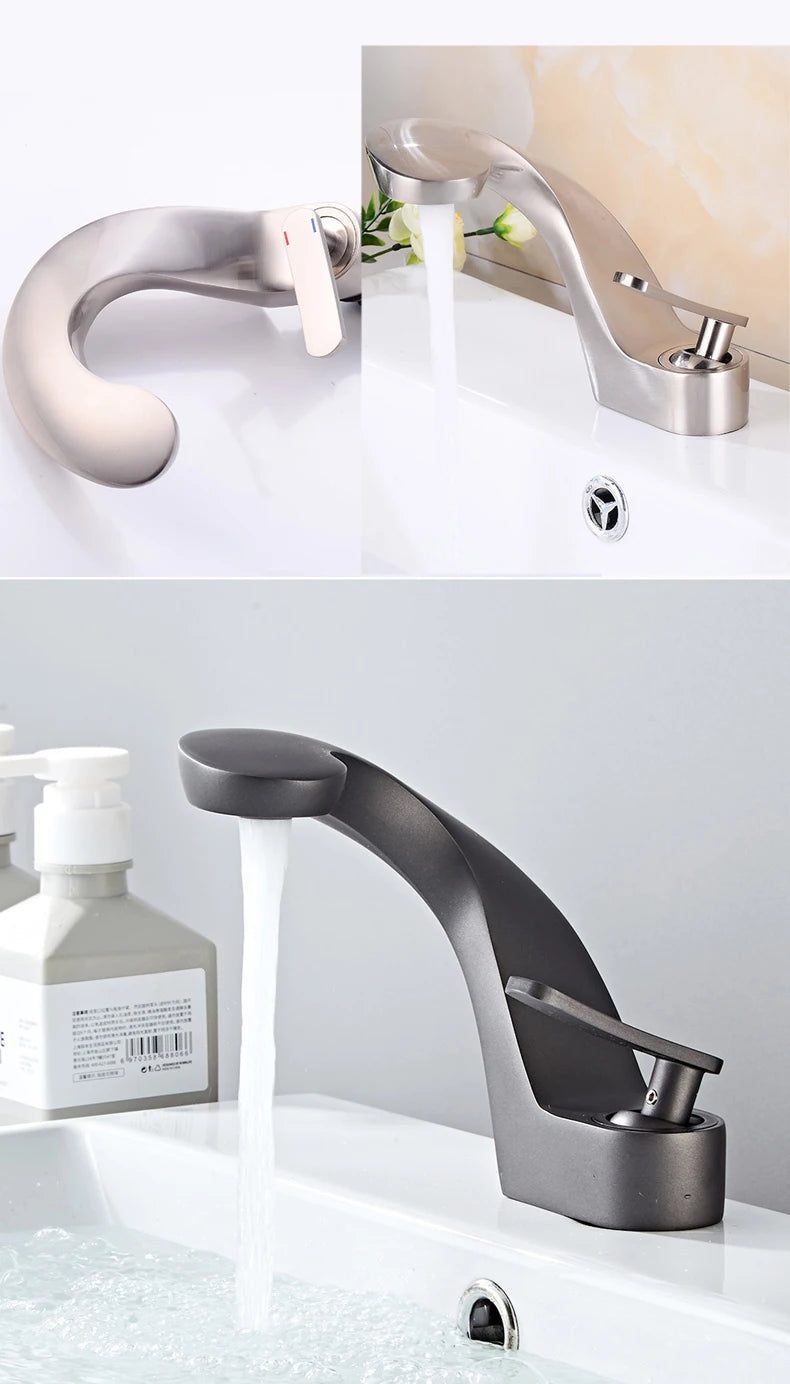Luxury Bathroom Faucet Curve Single Handle Wash Basin Sink Faucet Hot And Cold Water Sink Mixer Tap Brass Deck Mounted Torneira