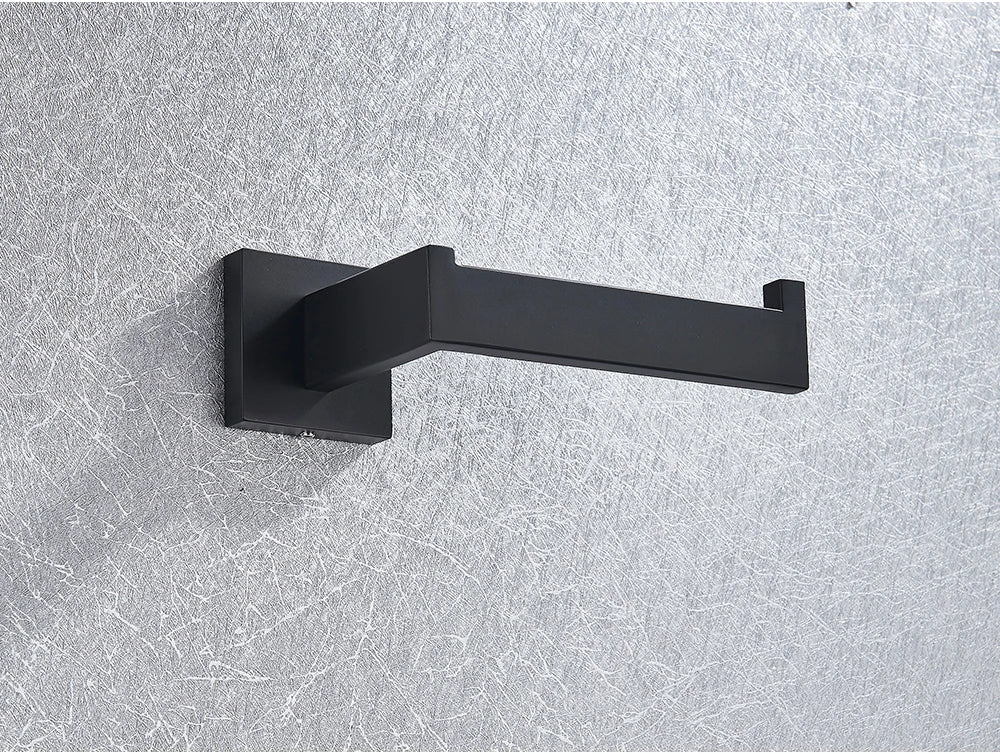 Bathroom Hardware Set Black Robe Hook Towel Rail Bar Shelf Tissue Paper Holder Wall Mounted Bathroom Accessories
