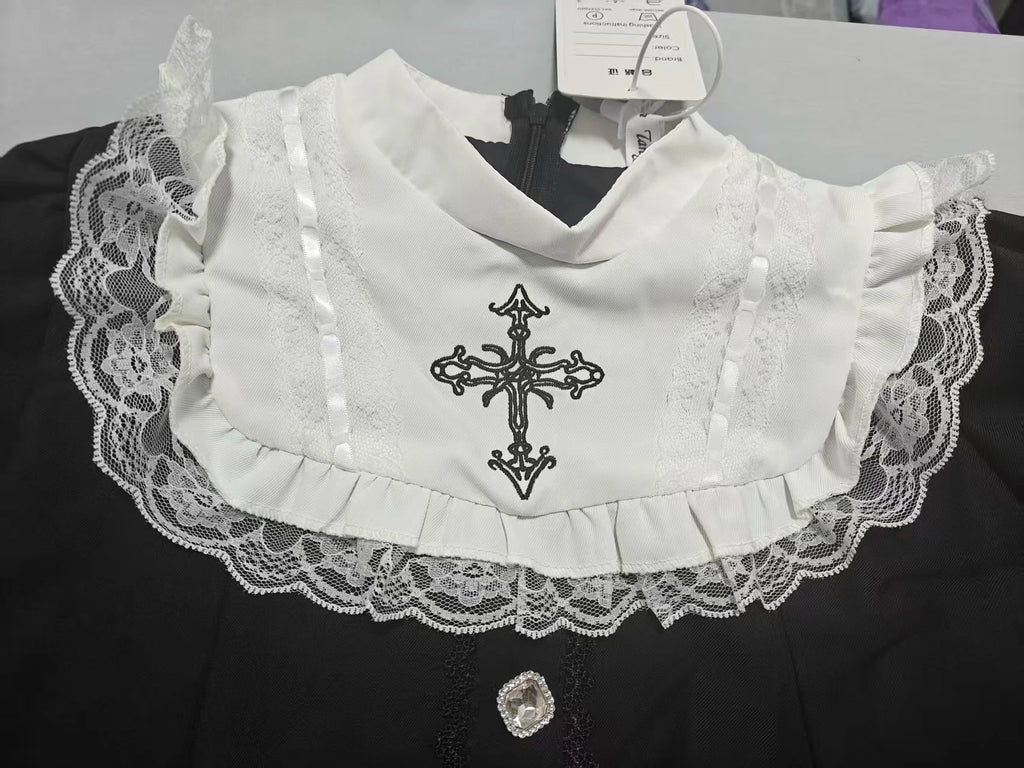 Gothic Lolita Two Piece Set with Bow, Y2K Aesthetic Flare Sleeve Mini Dress, Japanese Punk Style Party Co-ord Outfit
